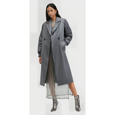 AllSaints Paulah Coat Eiffel Grey Maat: 4 | Double-Breasted Mantels Outlet | Dames | Grijs