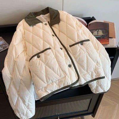 Veste Courte Lâche et Polyvalente en Coton à Revers pour Femmes, Mode Automne-Hiver, Légère et Fine, Rembourrée S abricot