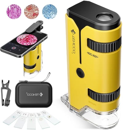 Mini Zakmicroscoop - Draagbare Microscoop - Microscopische Wereld Verkennen - Met Telefoon Adapter - 6.3 x 3.1 x 11.3 cm