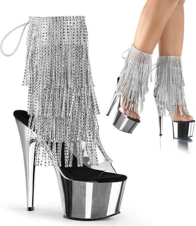 Pleaser - ADORE-1017RSF Plateau Laarzen, Paaldans schoenen - Paaldans schoenen - 35 Shoes - Zilverkleurig