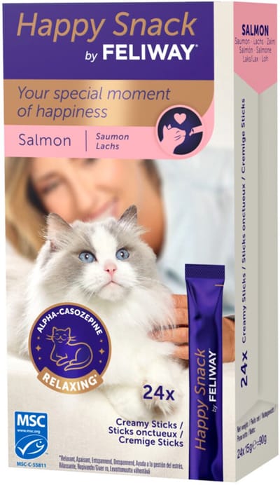Feliway Kattensnack Happy Snack Zalm - 4 x 24 x 15 gr - Voordeelverpakking