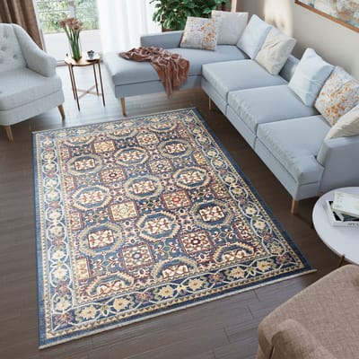 Tapiso Rivoli Vloerkleed Blauw Vintage Oosters Oriental Tapijt Maat- 80x150