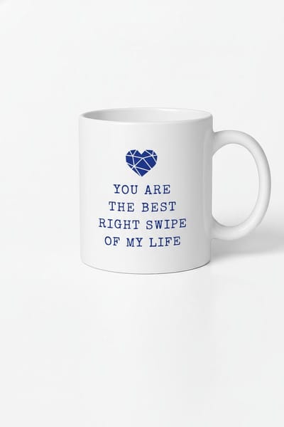 Mok 'Best Right Swipe Of My Life' met Geometrisch Hart - Romantisch Dating Cadeau