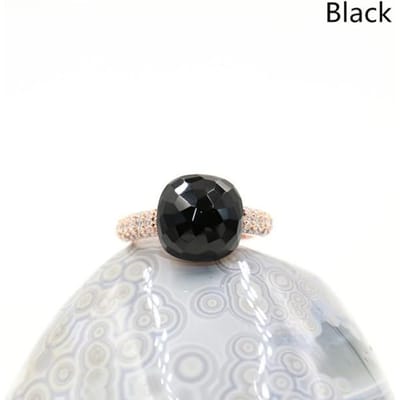 Bagues de marque tendance style bonbon plaqué or rose 11 couleurs zircone ronde gros cristal pour femmes bijoux fins cadeaux 7 black