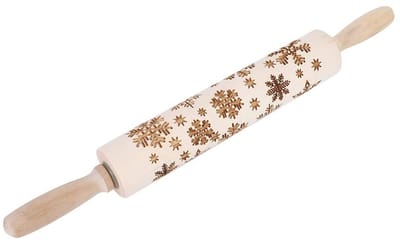 Dailygoods- Deegroller Houten Ergonomisch - Deegroller voor Fondant/Pizza - Duurzaam/Hygienisch - Sneeuwvlokpatroon - 43,5 x 4,5 cm - Bakrol