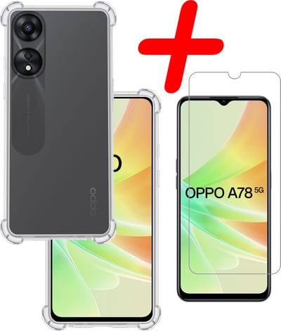 Hoesje Met Screenprotector - Geschikt voor OPPO A78 5G - Sterk & Shockproof - Siliconen Case - Back Cover - Telefoon Hoes - Shock Proof - Transparant