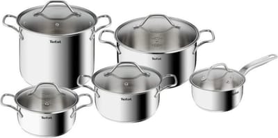 Tefal Intuition Pannenset 5-Pannen kookset - Steelpan Ø 16 cm, kookpan 18/20/24 cm, soeppan 22 cm - Zilver