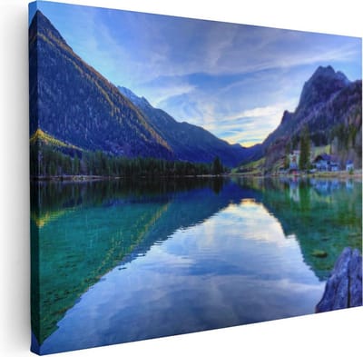Artaza Canvas Schilderij Bergen - 40x30 cm - Klein - Wanddecoratie Landschap - Muurdecoratie Water - Schilderijen Op Canvas