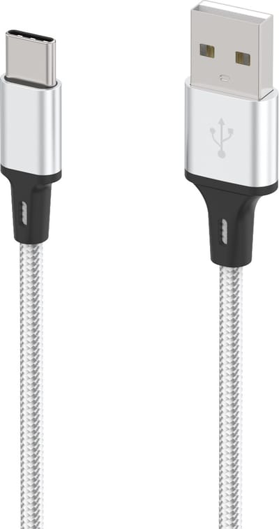 USB C Kabel 1M Snel Opladen, Nylon Gevlochten Type C Oplaadkabel - Zilver