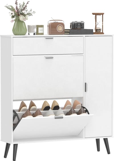 HOMCOM Klepkast voor schoenen-Spaanplaat, MDF-99,4L x 23,8B x 106,6H cm-Wit