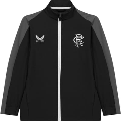 Castore Rangers FC-trainingsjack met opstaande kraag en ruime pasvorm voor kinderen (Zwart)