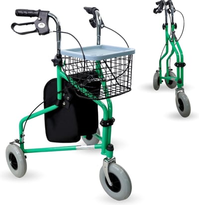 Mobiclinic Caleta - Rollator - Rollator met 3 Wielen - Met mandje - Vergrendelbare Remmen - Looprek met wielen - Stoel en Rugleuning - Opvouwbare en Verstelbare in Hoogte - Lichtgewicht - Mand en Draagtas - Groen