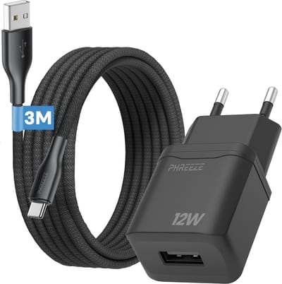 Phreeze usb adapter - 5v 3a usb oplaadstekker - Usb C naar usb kabel 3 meter - Oplader voor telefoon tablet - Met usb C kabel
