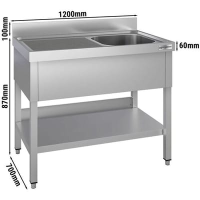 GGM Gastro Spültisch ECO - 1200x700mm - mit Grundboden - mit 1 Becken rechts Zilver