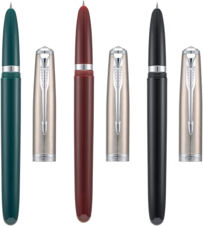 Set van 3 Vulpen met Extra Fijne Nib in Zwart, Wijnrood en Groene Hars - Herbruikbare Inktconverter en Stijlvol Design