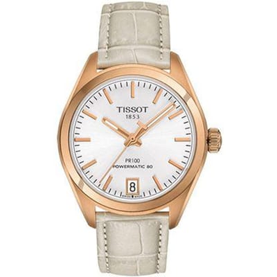 Tissot Automatisch Mechanisch Uurwerk Waterdicht tot 100 Meter Horloge 33 Mm Wit Wijzerplaat Roestvrijstalen Kast Lederen Band T101.207.36.031.00 White Dial Belt beige