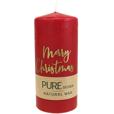 Rode adventskaarsen "Merry Christmas" van stearine en koolzaadwas voor