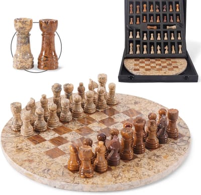 Schaakset Marmer - Strategisch Spel - Tafelspel Klassieker - Handgemaakt Uniek - 305 cm Bord - Wit Groen