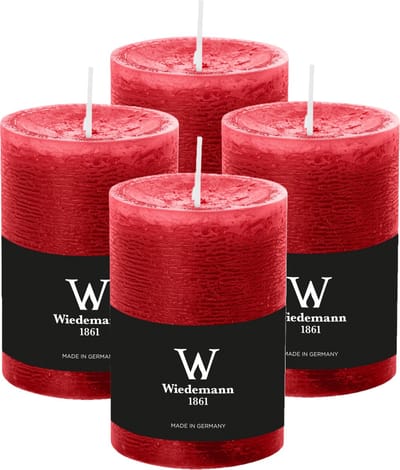 Wiedemann Cilinderkaars/stompkaars - 4x - rustieke kaars - rood - 7 x 10 cm - 43 branduren