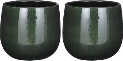 Mica Decorations Plantenpot - 2x - keramiek - donkergroen glans/spotted- D21xH19 cm