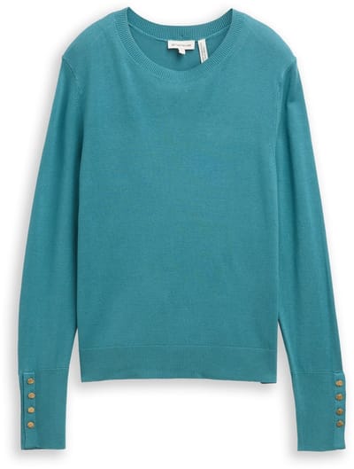 Tom Tailor - Gebreide trui met knoopdetails - Maat XXL - tropical teal