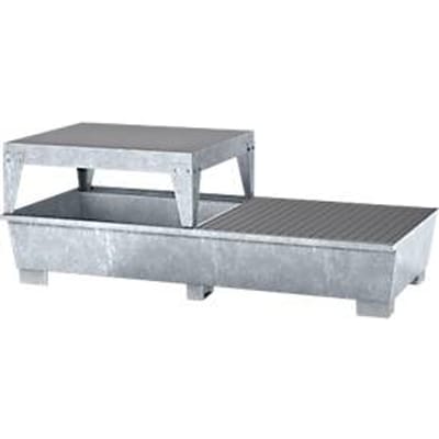 IBC-station ASECOS, staal, met rooster, vulblok en vorkheftruckschoenen, 1000 l opvangvolume, B 2680 x D 1300 x H 950 mm, gegalvaniseerd