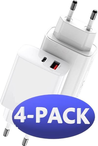 4x usb Stekker 2 Poorten 20w Snellader Wit - Opladers met meerdere poorten - Usb adapters - Usb C Snelladers