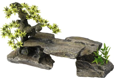 Aqua Della - Aquariumdecoratie - Vissen - Bonsai Steen Met Planten 34x15,5x21cm Grijs - 1st