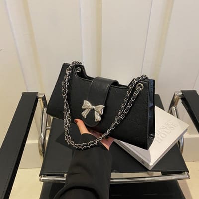 Modieuze en Trendy Strik Nieuwe Lente Eenvoudige Effen Kleur Crossbody Enkele Schouder Oksel Handtas Tas voor Dames black
