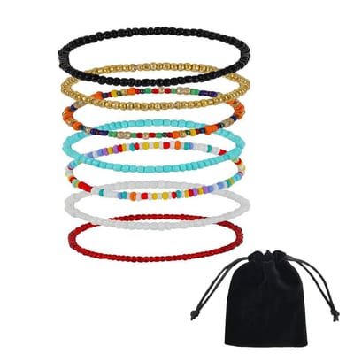 Allecto - Boho-enkelbandje - Kleurrijke rijstparels - Handgemaakt voetsieraad - 7 stuks - Verstelbaar - Perfect voor dagelijks gebruik - Meerdere k...