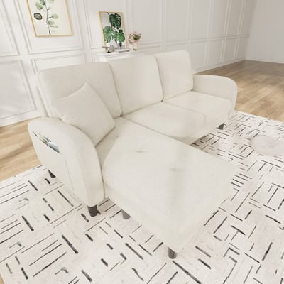 L-vormige Hoekbank met Chaise Longue - 3-zitsbank, L-Bank, 3-Zitsbank, Moderne Hoekbank, 166 x 118 x 77 cm, Corduroy Stof, Kunststof Poten, Modulair Ontwerp, Ideaal voor Woonkamers, Appartementen en Kantoren-Beige