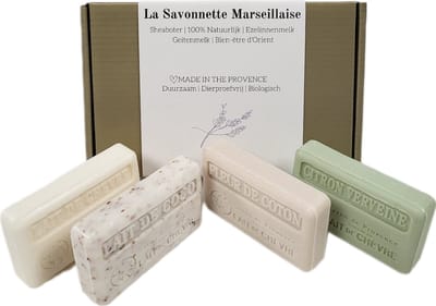 Geitenmelk cadeauset: Citroen verveine – Geitenmelk – Kokosmelk scrub – Fleur de coton - schoencadeautjes - valentijn cadeau