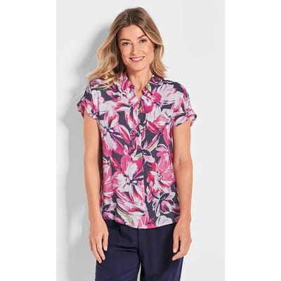 Gedessineerde blouse met bloemenmotief - roze / marine / gedess. - Gr. 19 van Goldner Fashion
