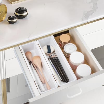 Dailygoods- Lade-Organizer Uitschuifbaar - 2 Stuks - Klein voor Keuken/Bureau - Kunststof - Organizer voor Bestek/Make-up - Praktisch Ontwerp - Opbergdoos