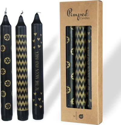 Comforder 3 Kaarsen met Printje - Set van 4 Dinerkaarsen 20cm