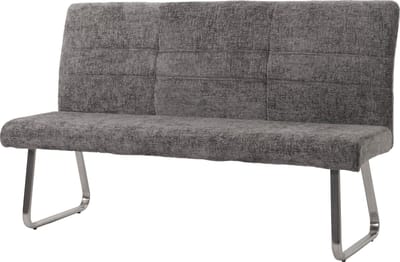 Bank MCW-G55, eetkamerbank, geborsteld roestvrij staal stof/textiel chenille Oeko-Tex, 180cm ~ donkergrijs