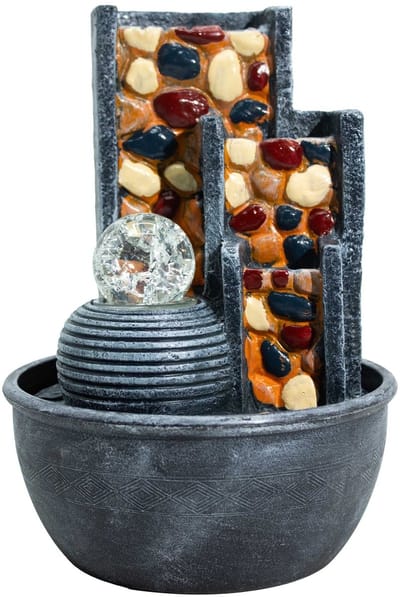 Tafeldecoratie met kiezelmuur en waterornament, inclusief kristallen bol (19x19x28cm)