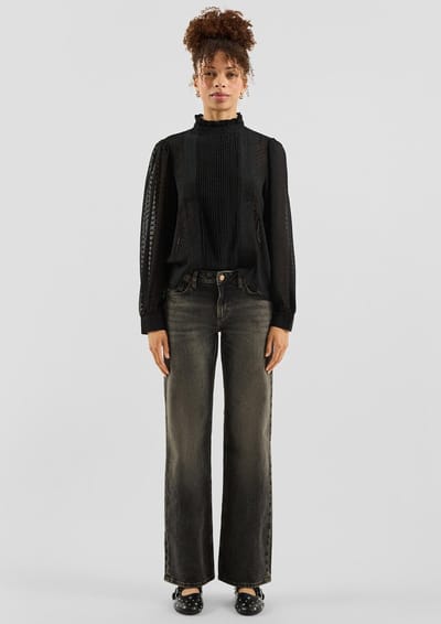 Jeans met wijde pijpen mid-rise dames QS Catie