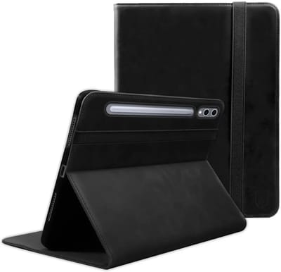 Rosso Deluxe Hoes Geschikt voor Samsung Galaxy Tab S10 Plus / Tab S9 Plus / Tab S9 FE Plus | Book Case Echt Leer | Sleep/Wake | Standaard | Penhouder | Beschermhoes Zwart