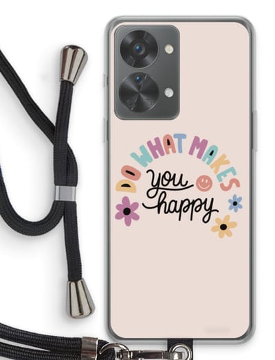 Case Company® - Hoesje met koord geschikt voor OnePlus Nord 2T hoesje met Koord - Happy days - Telefoonhoesje met Zwart Koord - Bescherming aan alle Kanten en Over de Schermrand