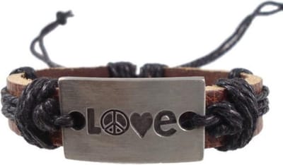 Fako Bijoux® - Leren Armband - Leder - Love Peace - Zwart