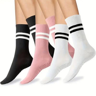 Pilates sokken - Anti Slip Sokken - Yoga Sokken - Set van 3 Stuks Sport sokken - One Size Fits All - Dames Sokken - Zwart -Wit -Roze