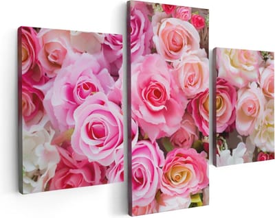 Artaza Canvas Schilderij Drieluik Roze Rozen Achtergrond - Bloemen - 90x60 - Foto Op Canvas - Canvas Print