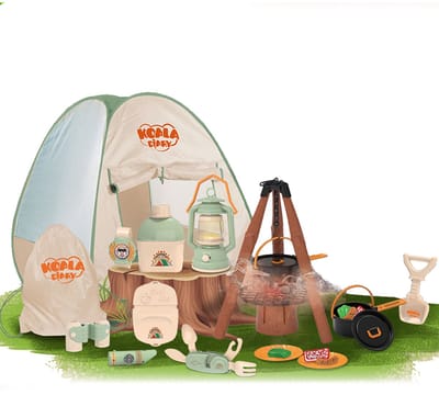 Kinder Speelgoed - Camping - Tent - Kampeerset - Kampeer vakantie - Outdoor Explorer Natuur - Interactief Rollenspel voor Binnen & Buiten - Fantasie- Kamperen - Complete Survival Kit met Kampvuur, Lantaarn & Verrekijker - Cadeau voor Kinderen 3 Jaar
