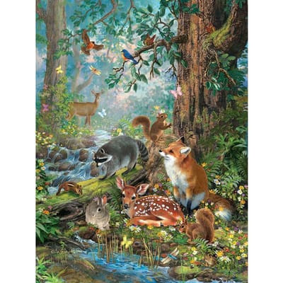 Woondecoratie  Bosdieren Kleine Rivier  DIY 5D Diamant Borduurpakketten 20X30CM gray
