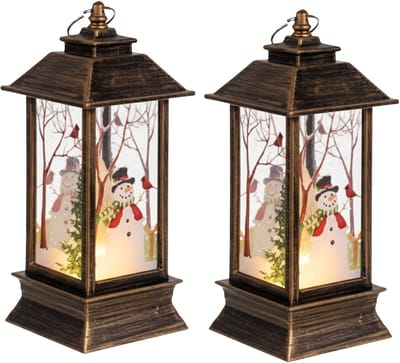 Ruhhy Kerstlantaarn - 2x - goud/zwart - 12 x 5 cm - kunststof - LED licht - lantaarn - kerst - kerstlicht