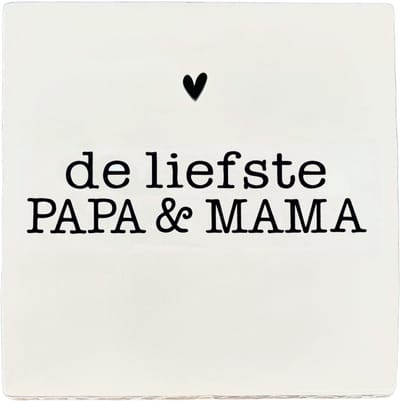Snoes Spreuktegel – De liefste PAPA & MAMA – Wit met Zwart – Inclusief Plakhaakje – Handgemaakt Spaans Keramiek 10x10 cm – Cadeau Ouders – Zwangerschapsaankondiging