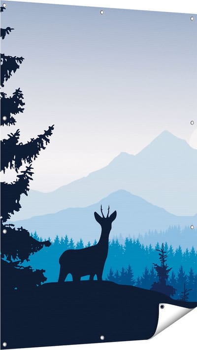 Gards Tuinposter Hert in het Bos - Silhouet - 100x150 cm - Tuindoek - Tuindecoratie - Wanddecoratie buiten - Tuinschilderij