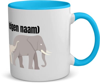 Akyol - olifant en kleine met eigen naam koffiemok - theemok - blauw - Olifant - dieren liefhebber - iemand die houdt van olifanten - verjaardag - cadeau - kado - geschenk - 350 ML inhoud