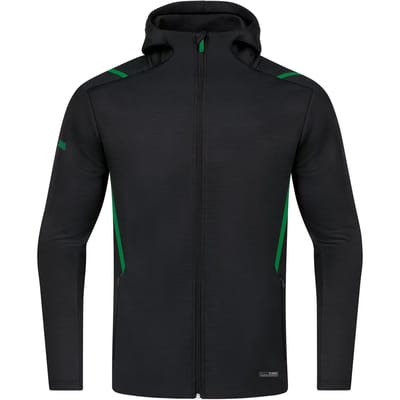Jako Challenge Vrijetijdsvest Met Kap Heren - Zwart Gemeleerd / Sportgroen | Maat: 3XL